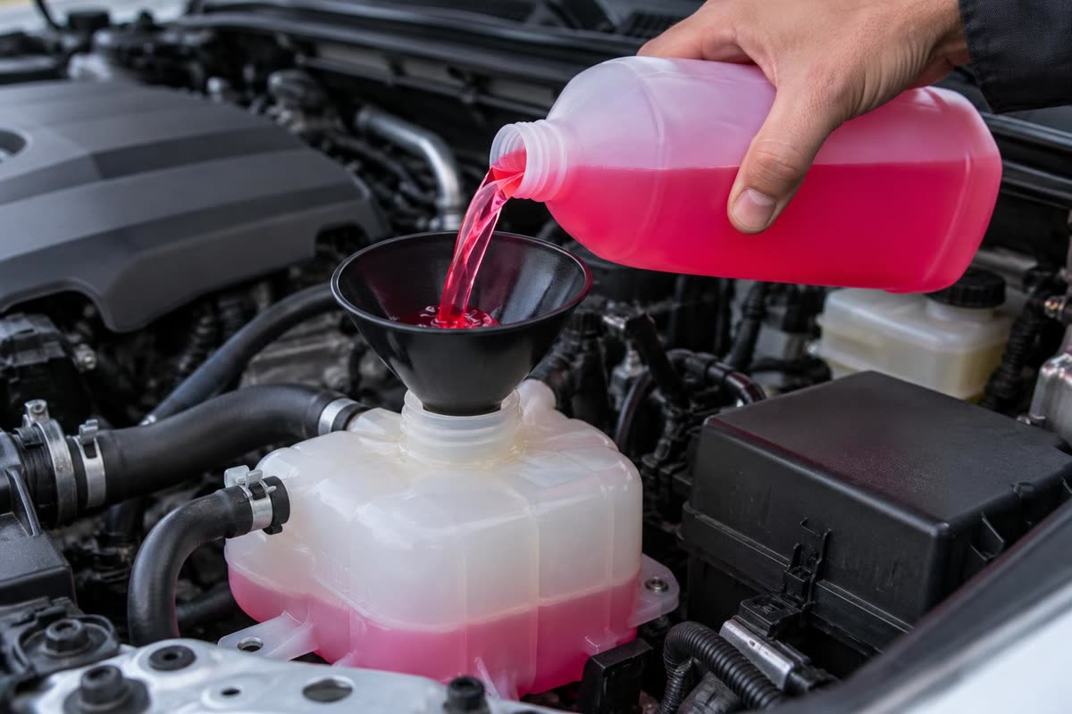 Menambahkan cairan coolant ke tangki cadangan