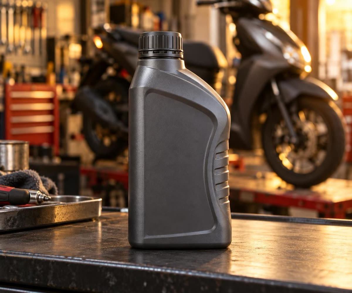 Oli motor matic di rak bengkel