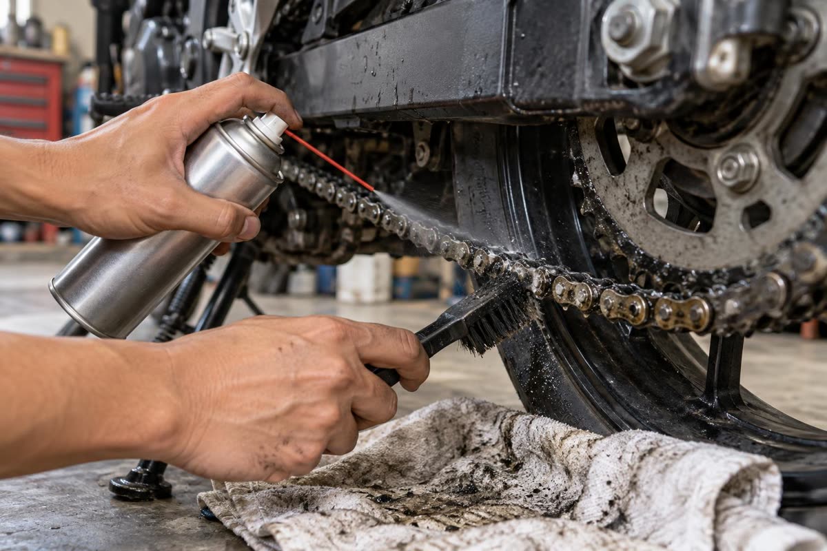 Membersihkan dan melumasi rantai motor