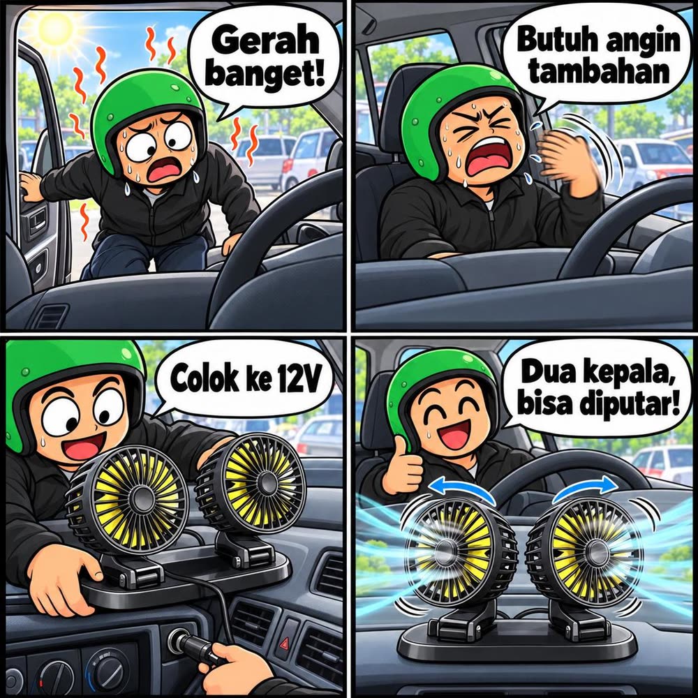 Komik singkat tentang Kipas Mobil Dua Kepala 12V